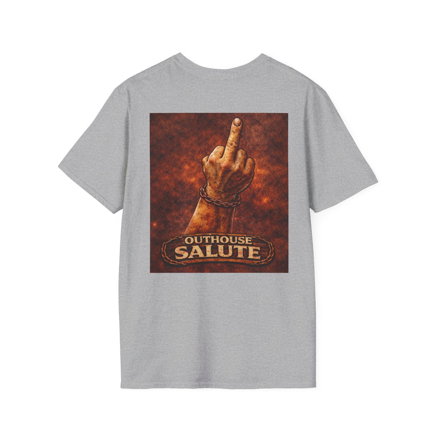 Outhouse Salute T-Shirt — Rustic Hand Gesture Graphic Tee