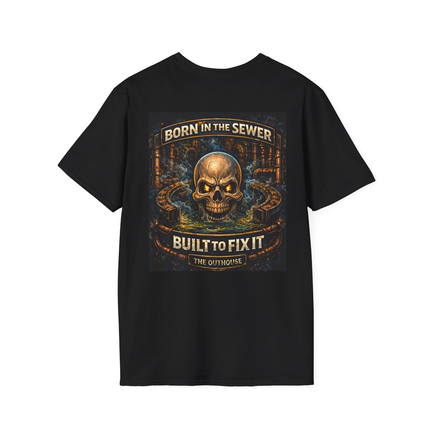 Plumber Skull T-Shirt — "Born in the Sewer, Built to Fix It" Vintage Repair Tee